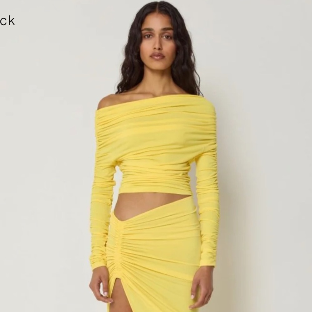 Yellow Off-Shoulder Ruched Top